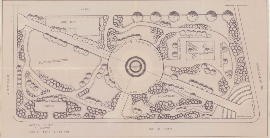 arbres du parc Eugène Maître en 1961, acacias, bouleau, tuyas - Agrandir l'image, .PNG 3 MB (fenêtre modale)